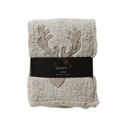 Plaid Broderie Renne Beige...