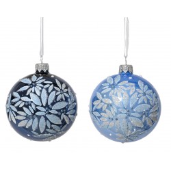 Boule Fleurs Feuilles Bleu...